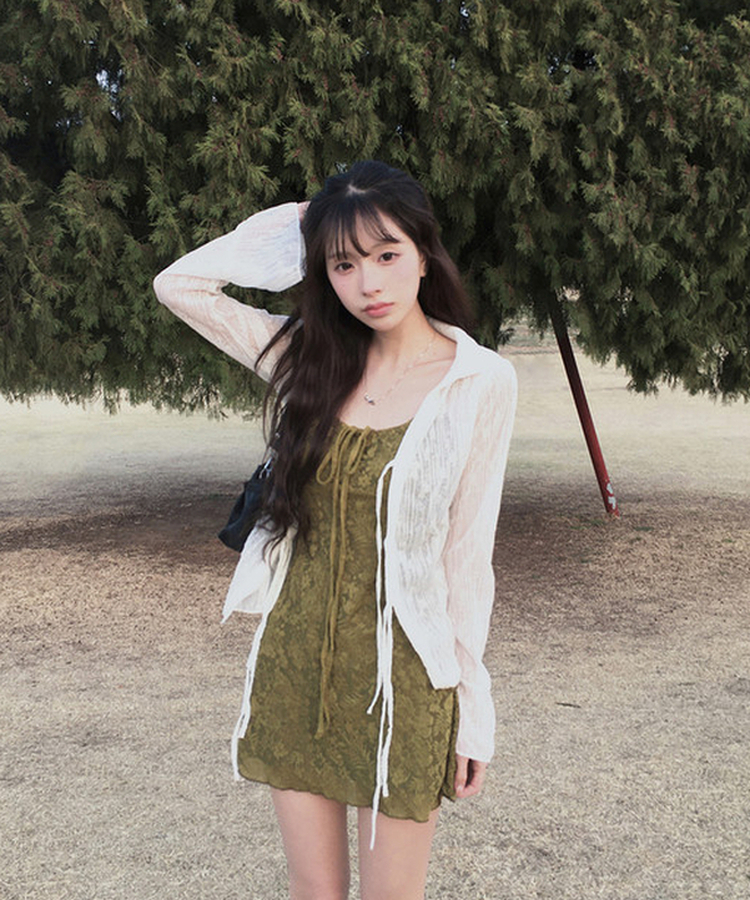 フラワーストラップシースルーブラウス IVORY