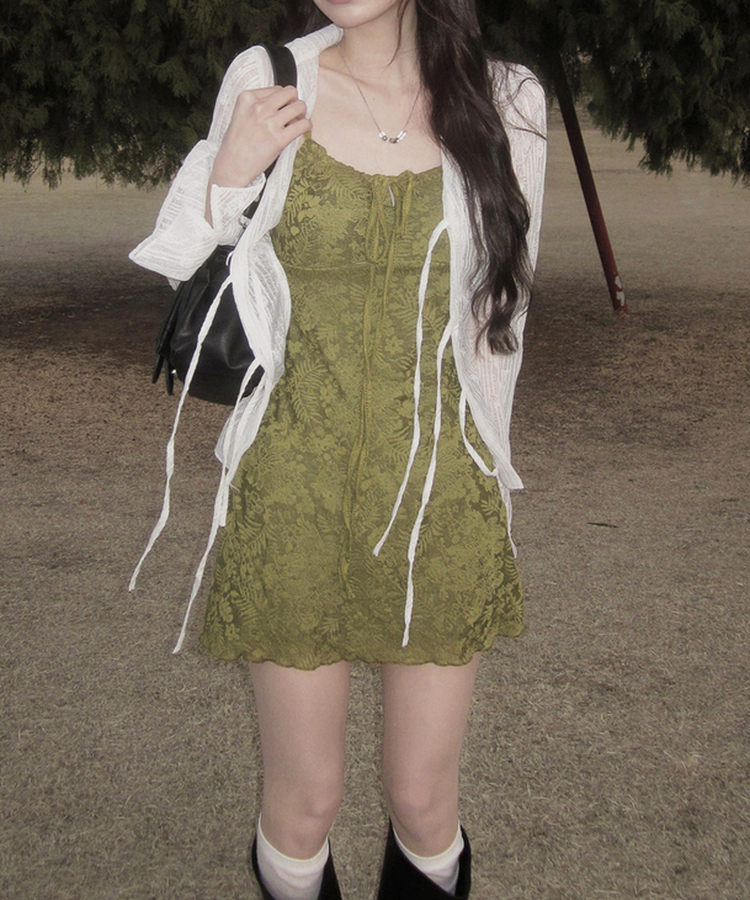 【カップ付き】フラワーキャミソールワンピース OLIVE