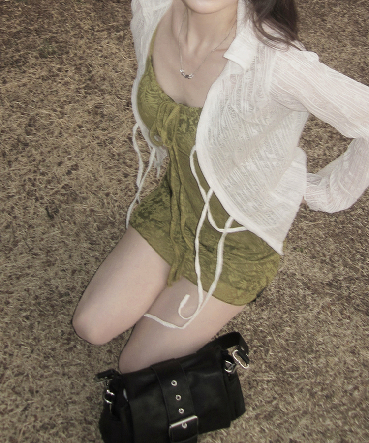 【カップ付き】フラワーキャミソールワンピース OLIVE