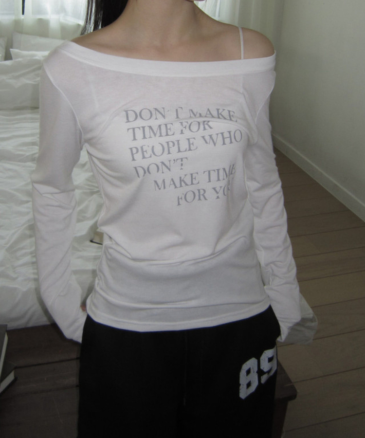 レタリングシースルーオフショルダー長袖Tシャツ IVORY