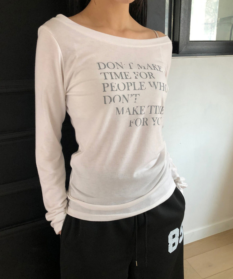 レタリングシースルーオフショルダー長袖Tシャツ IVORY
