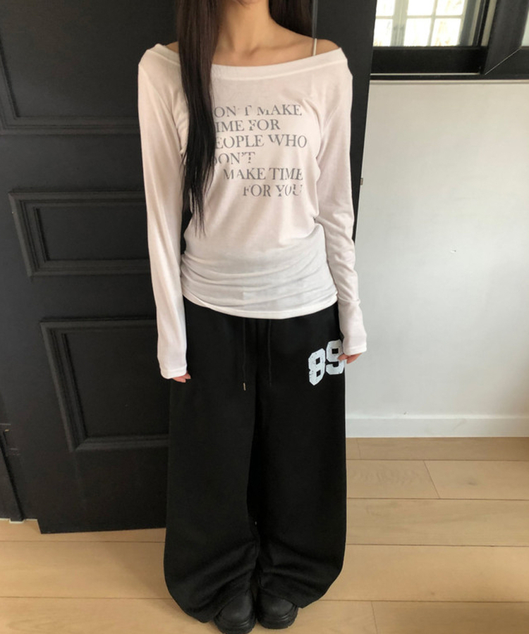 レタリングシースルーオフショルダー長袖Tシャツ IVORY