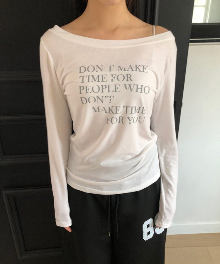 レタリングシースルーオフショルダー長袖Tシャツ IVORY