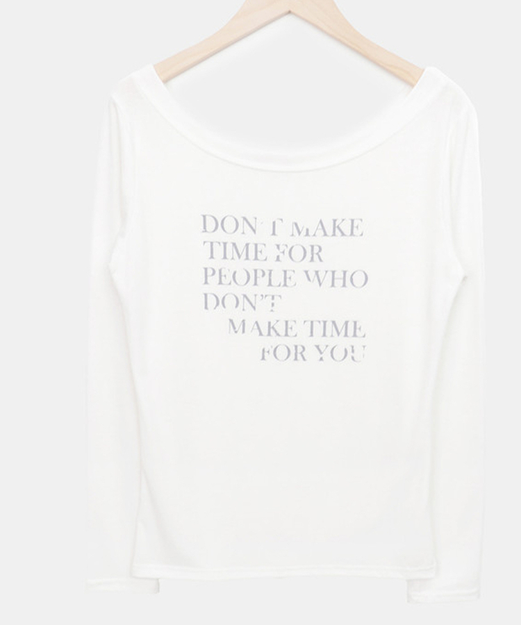 レタリングシースルーオフショルダー長袖Tシャツ
