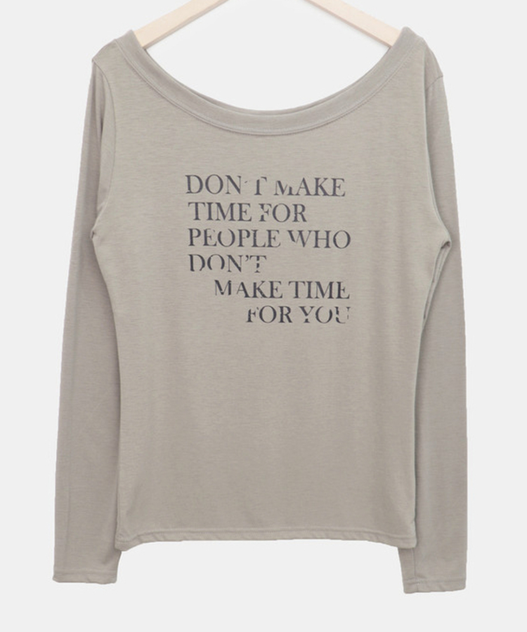 レタリングシースルーオフショルダー長袖Tシャツ