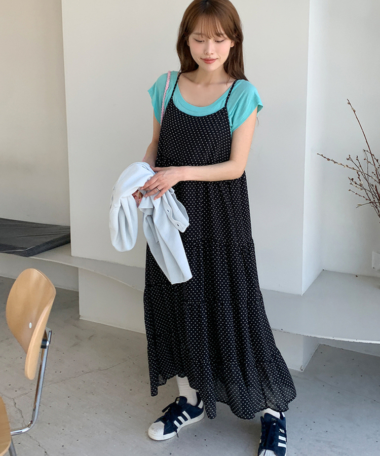 ドットティアードロングワンピース BLACK