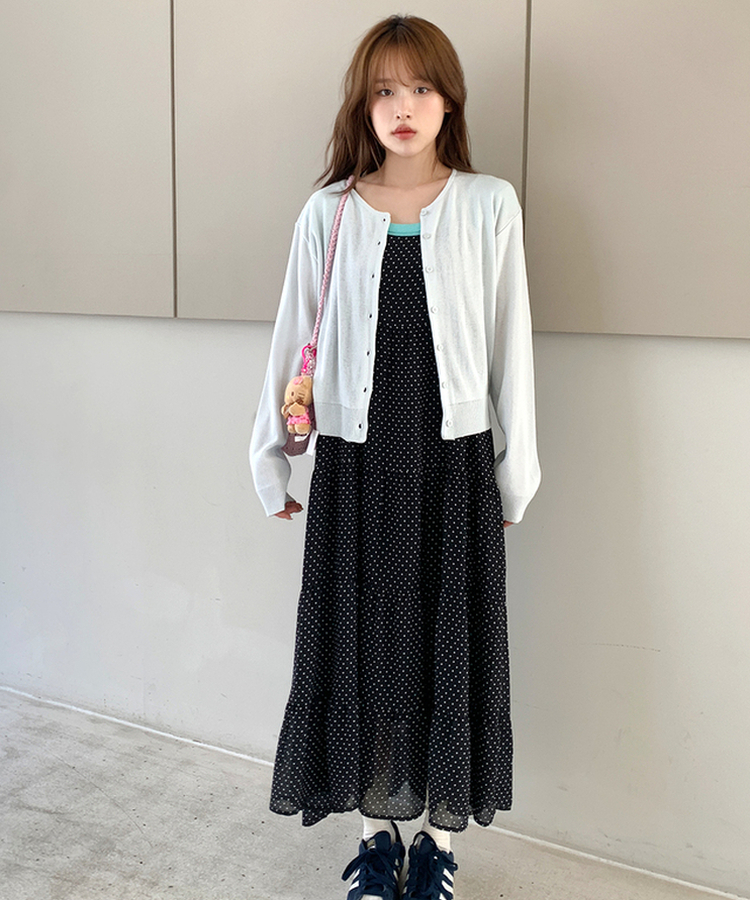 ドットティアードロングワンピース BLACK