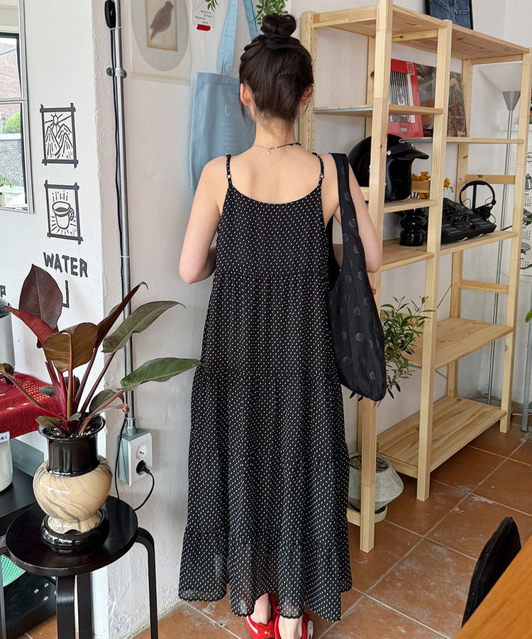 ドットティアードロングワンピース BLACK
