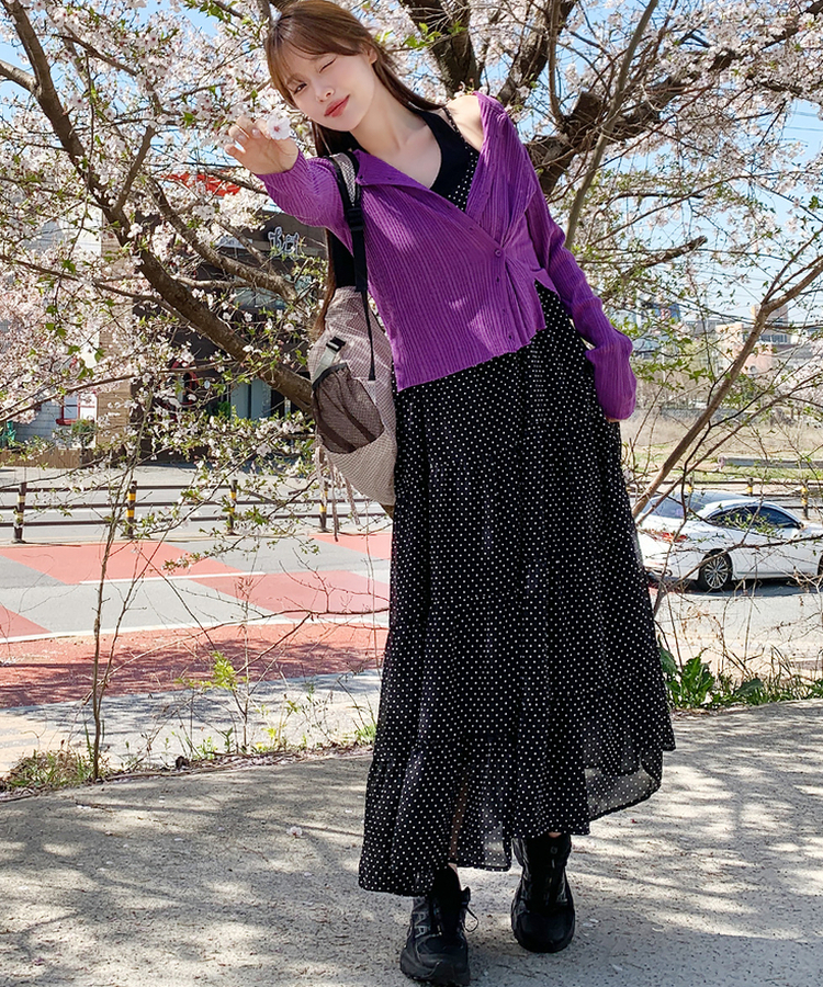 ドットティアードロングワンピース BLACK