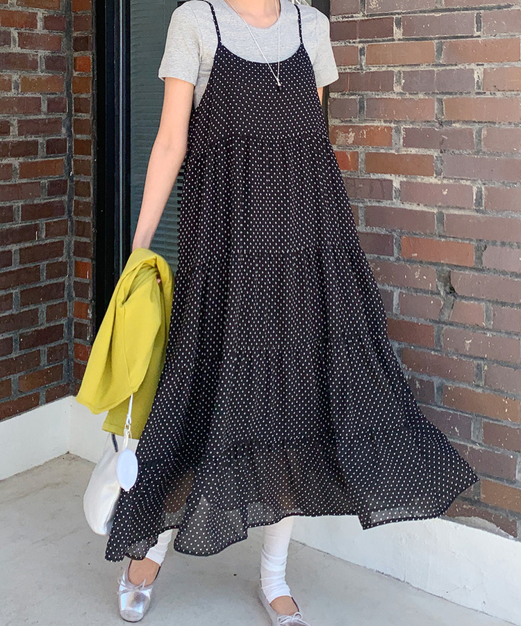 ドットティアードロングワンピース BLACK