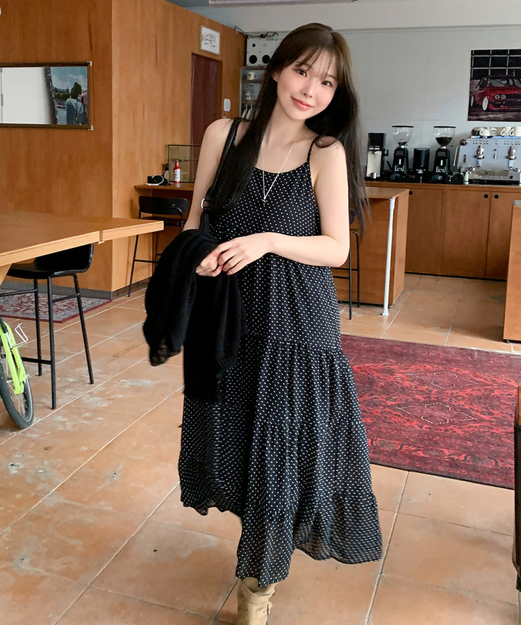 ドットティアードロングワンピース BLACK