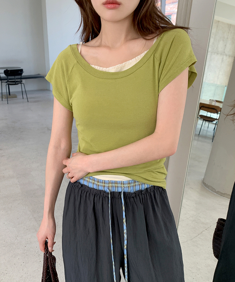 レイヤード半袖Tシャツ(8color) OLIVE