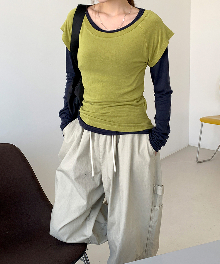 レイヤード半袖Tシャツ(8color) OLIVE