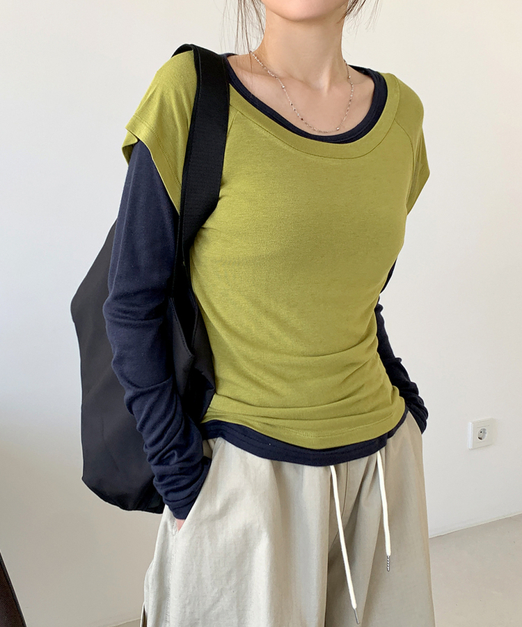 レイヤード半袖Tシャツ(8color) OLIVE