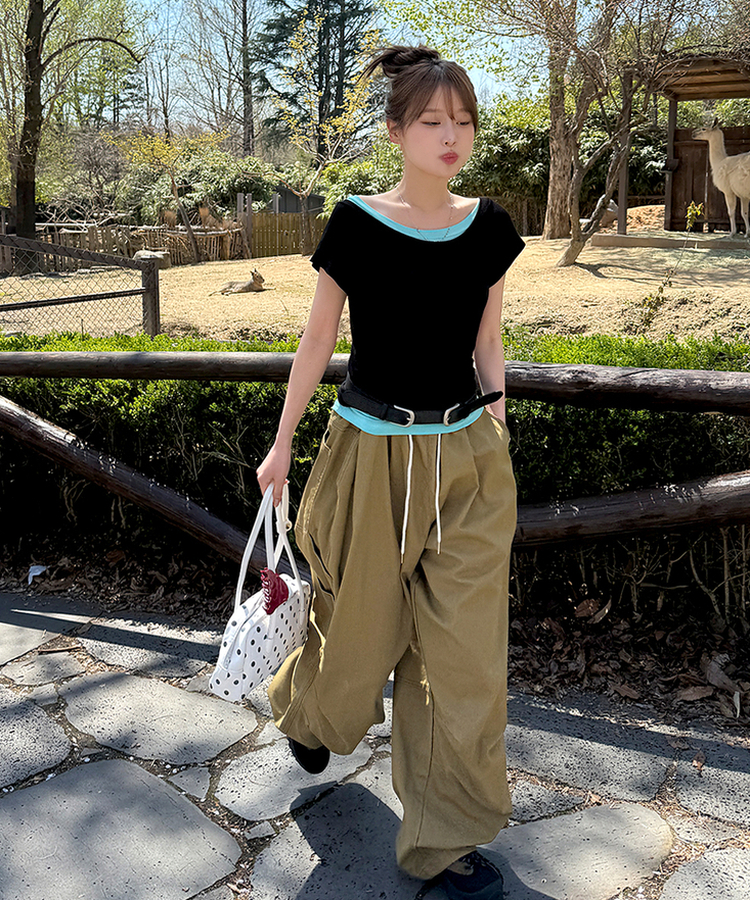 レイヤード半袖Tシャツ(8color) BLACK