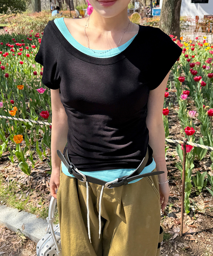 レイヤード半袖Tシャツ(8color) BLACK