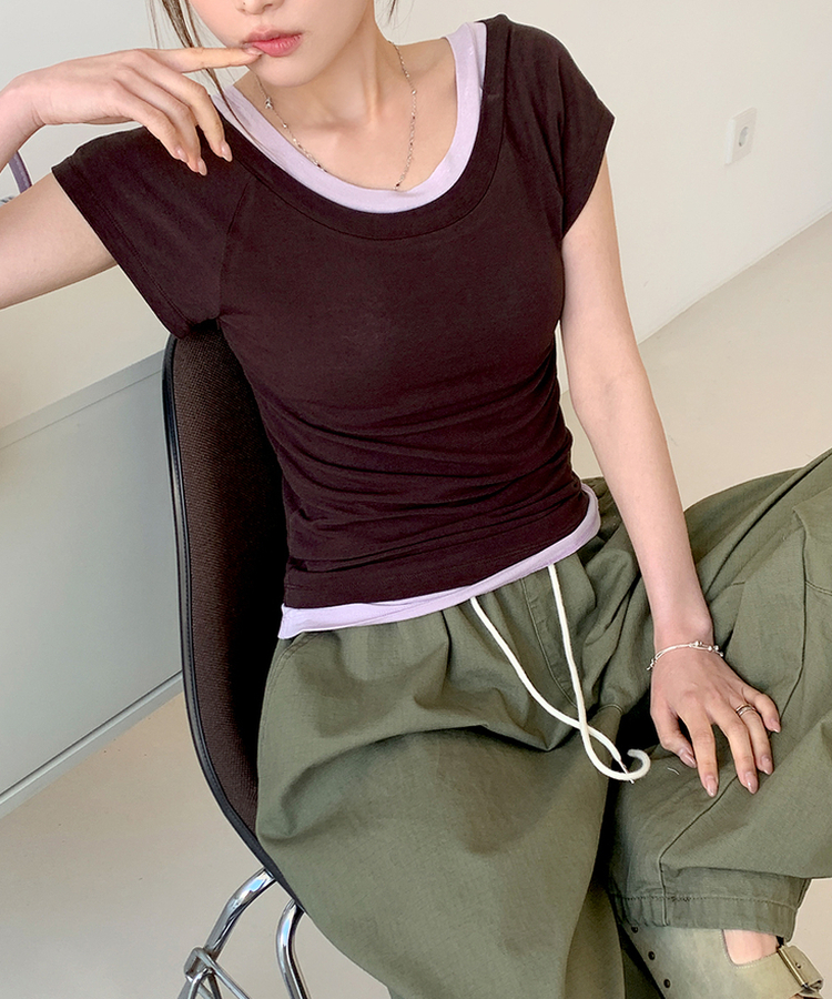 レイヤード半袖Tシャツ(8color) BROWN