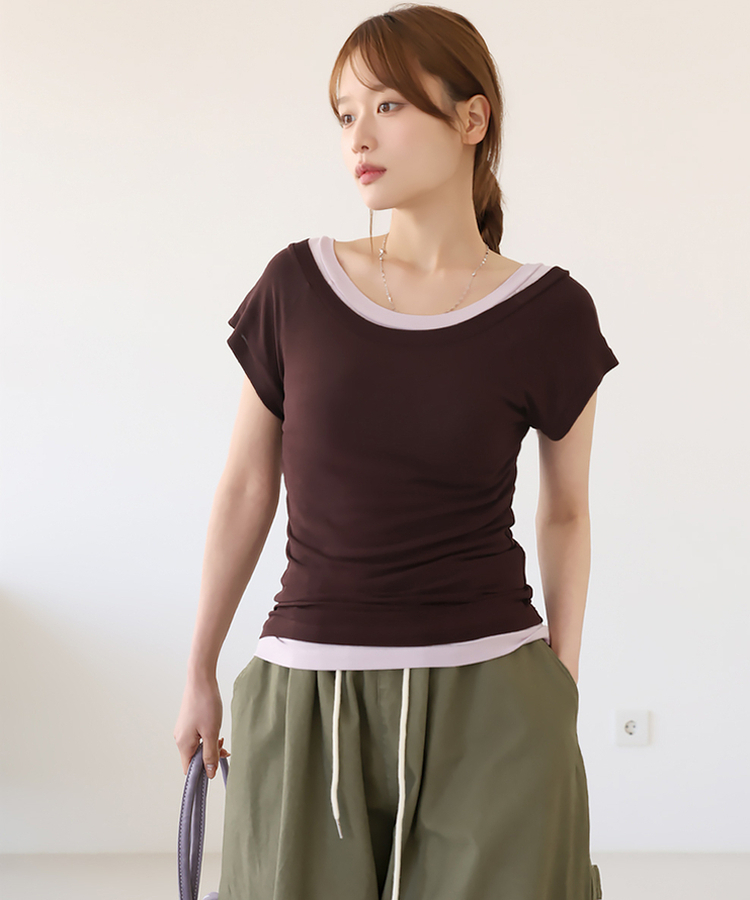 レイヤード半袖Tシャツ(8color) BROWN