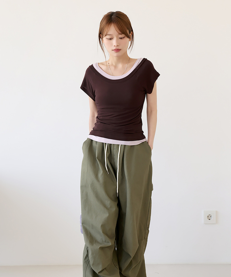 レイヤード半袖Tシャツ(8color) BROWN
