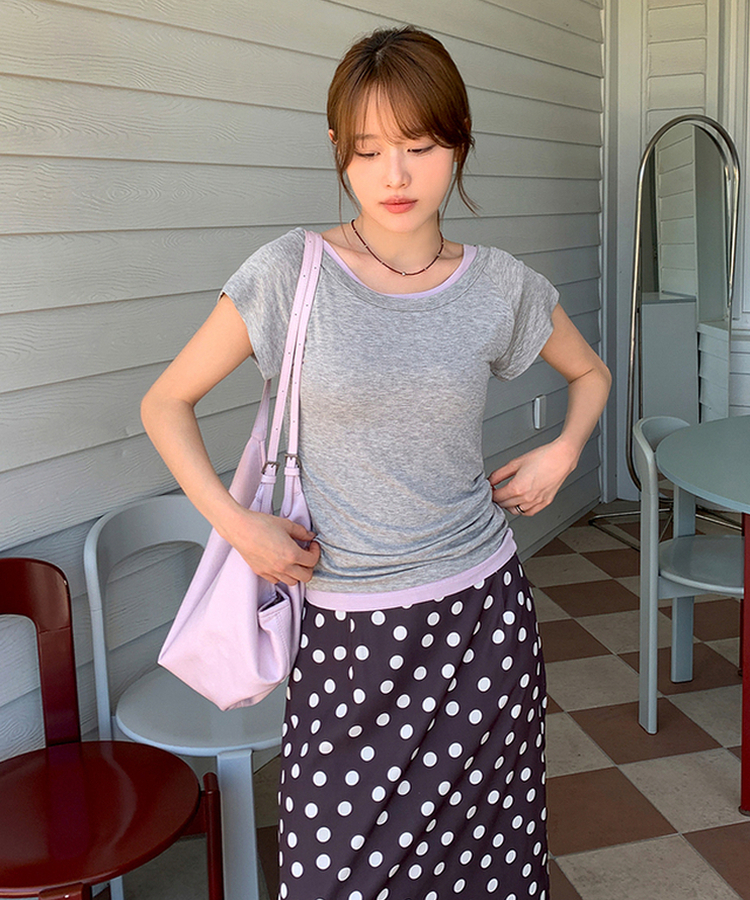 レイヤード半袖Tシャツ(8color) MELANGE GRAY