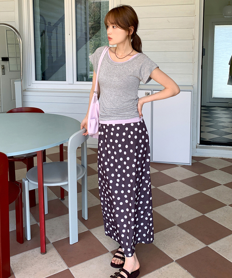 レイヤード半袖Tシャツ(8color) MELANGE GRAY