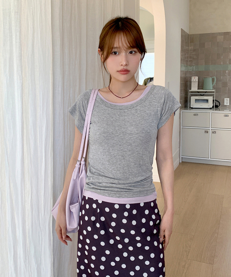 レイヤード半袖Tシャツ(8color) MELANGE GRAY