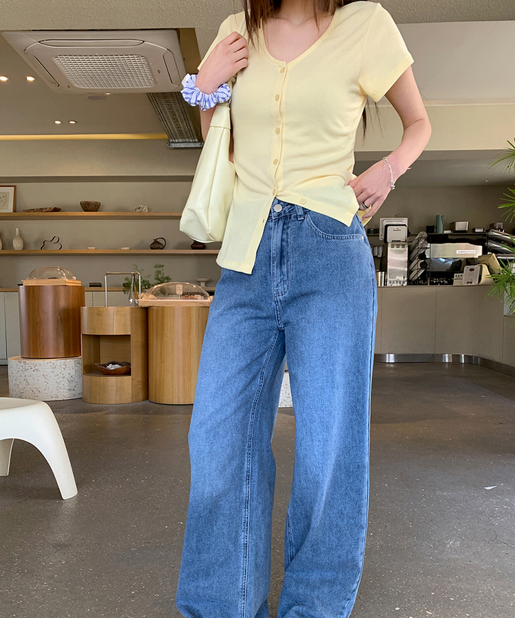 スリムリブ半袖カーデガン(6color) SOFT YELLOW