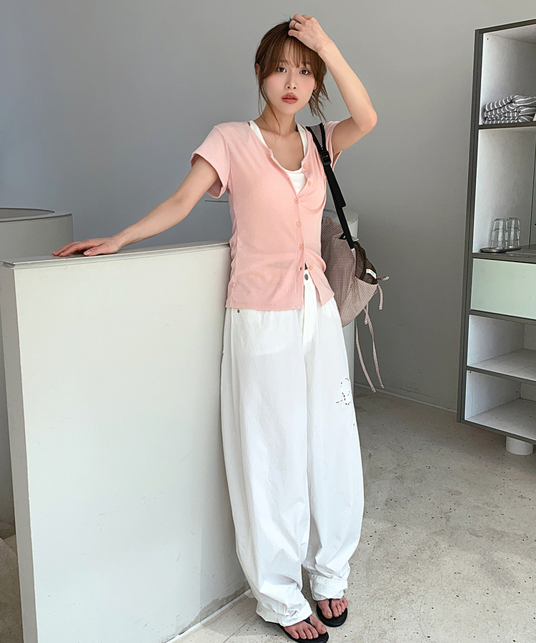 スリムリブ半袖カーデガン(6color) SOFT PINK