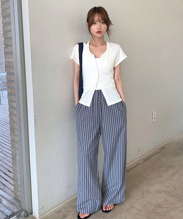 スリムリブ半袖カーデガン(6color) IVORY