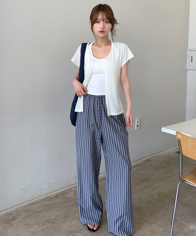 スリムリブ半袖カーデガン(6color) IVORY