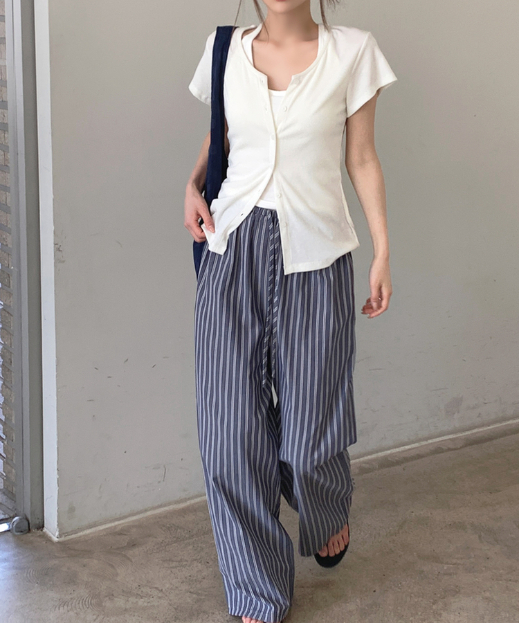 スリムリブ半袖カーデガン(6color) IVORY