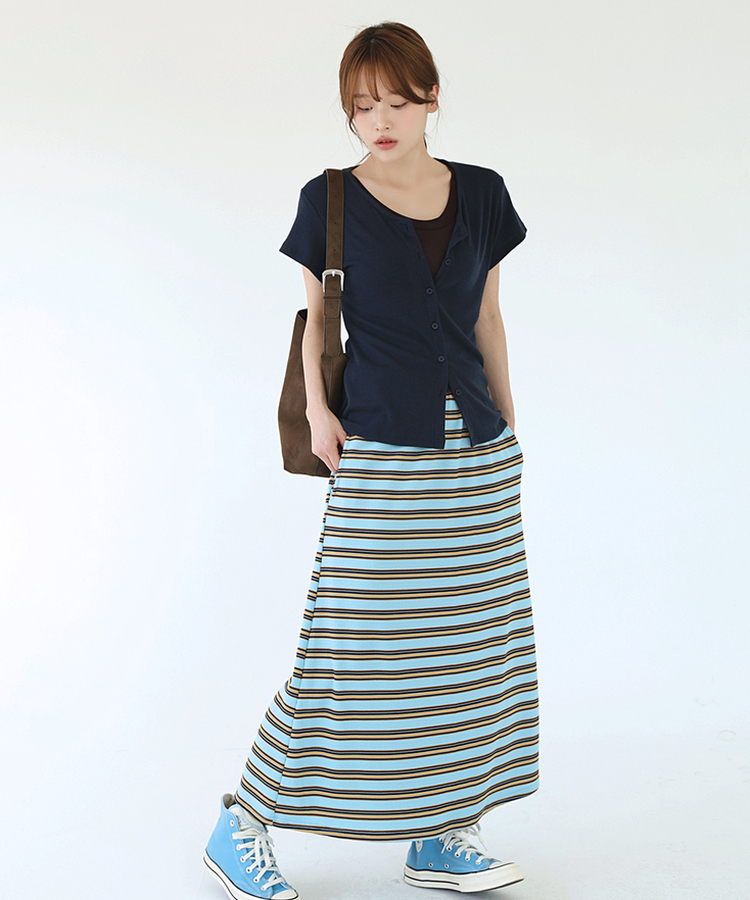 スリムリブ半袖カーデガン(6color) NAVY