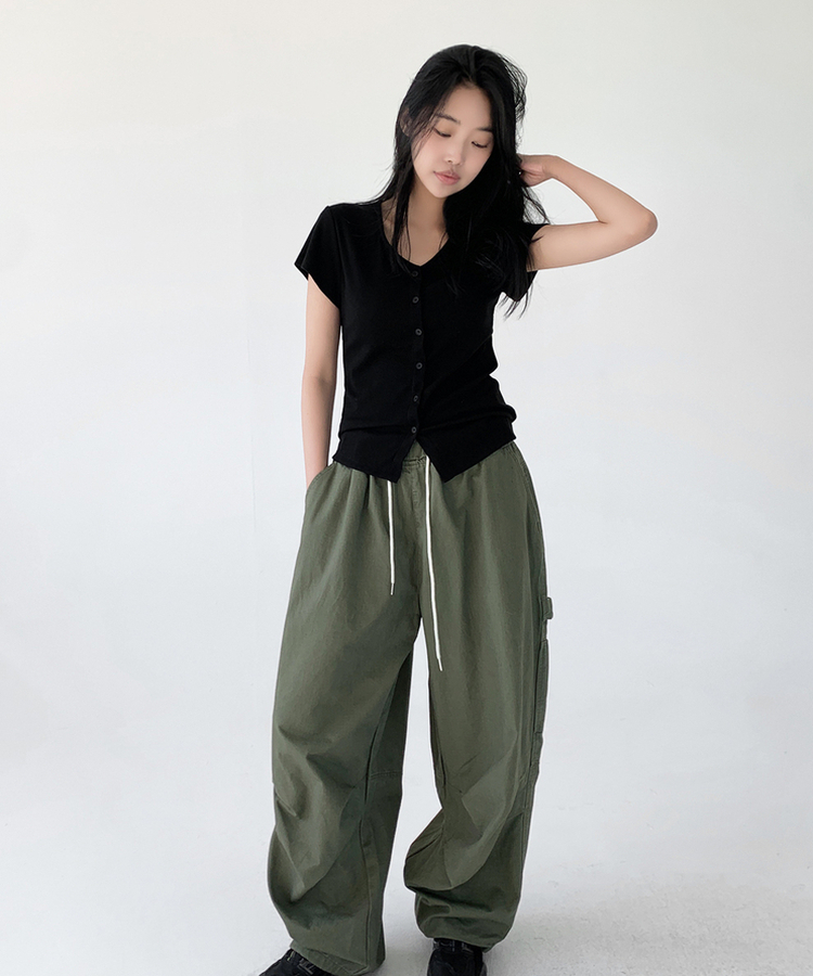 スリムリブ半袖カーデガン(6color) BLACK