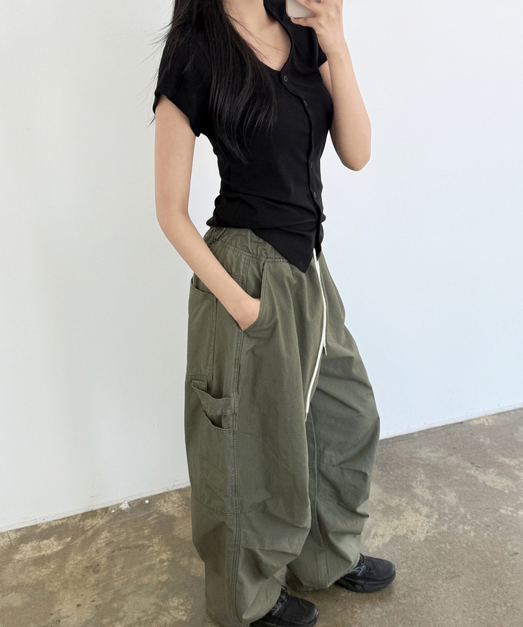 スリムリブ半袖カーデガン(6color) BLACK