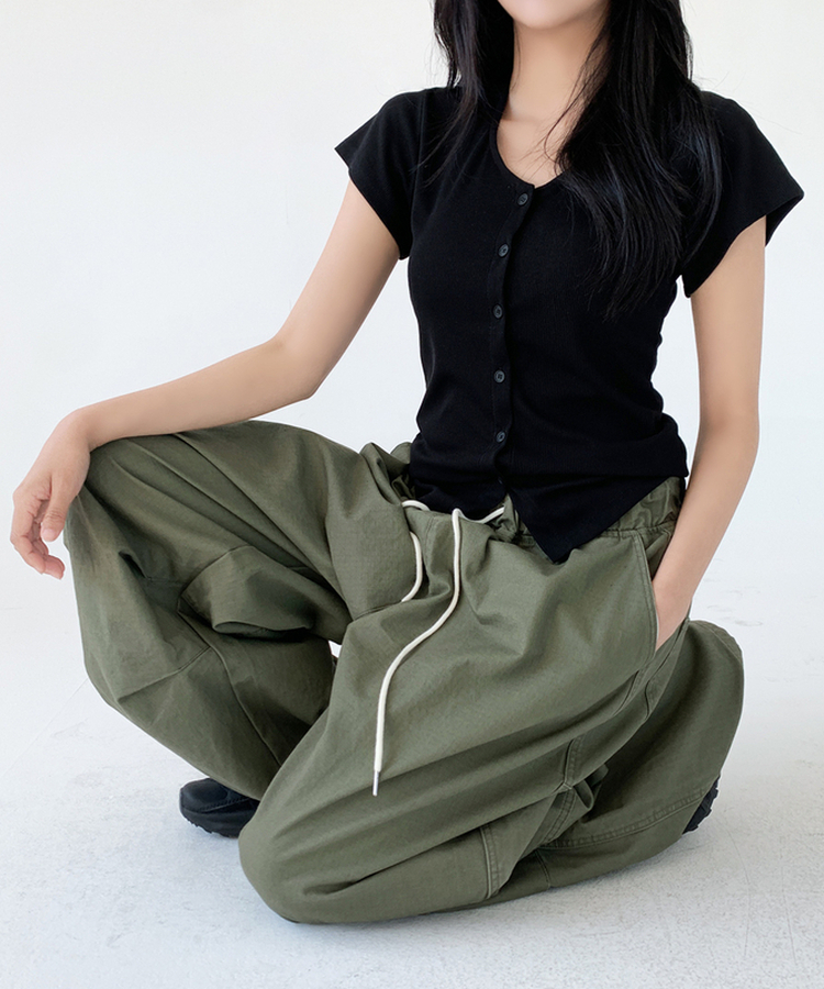 スリムリブ半袖カーデガン(6color) BLACK