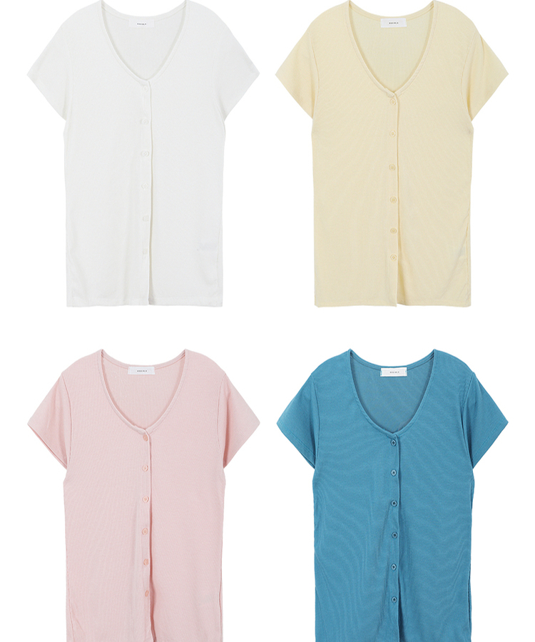 スリムリブ半袖カーデガン(6color)