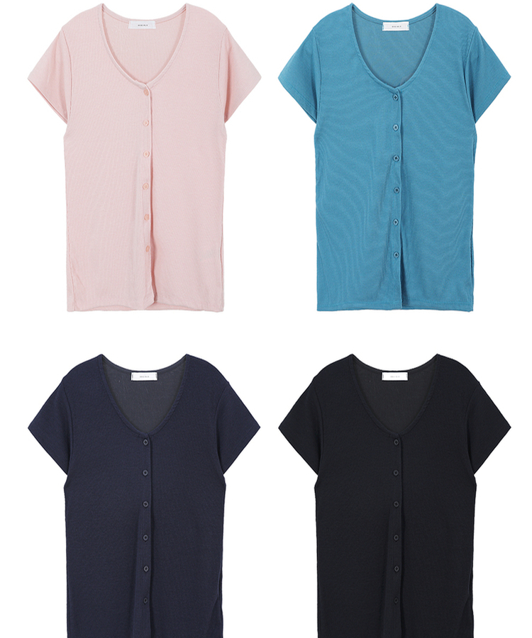 スリムリブ半袖カーデガン(6color)