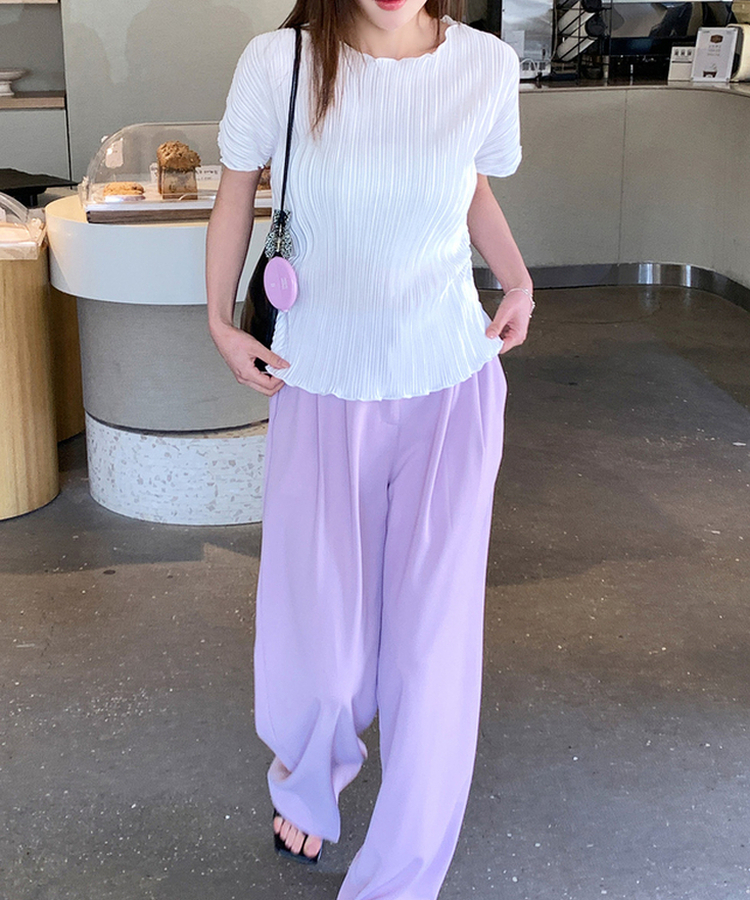 プリーツシャーリング半袖Tシャツ IVORY