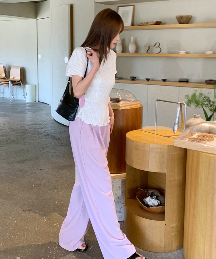 プリーツシャーリング半袖Tシャツ IVORY