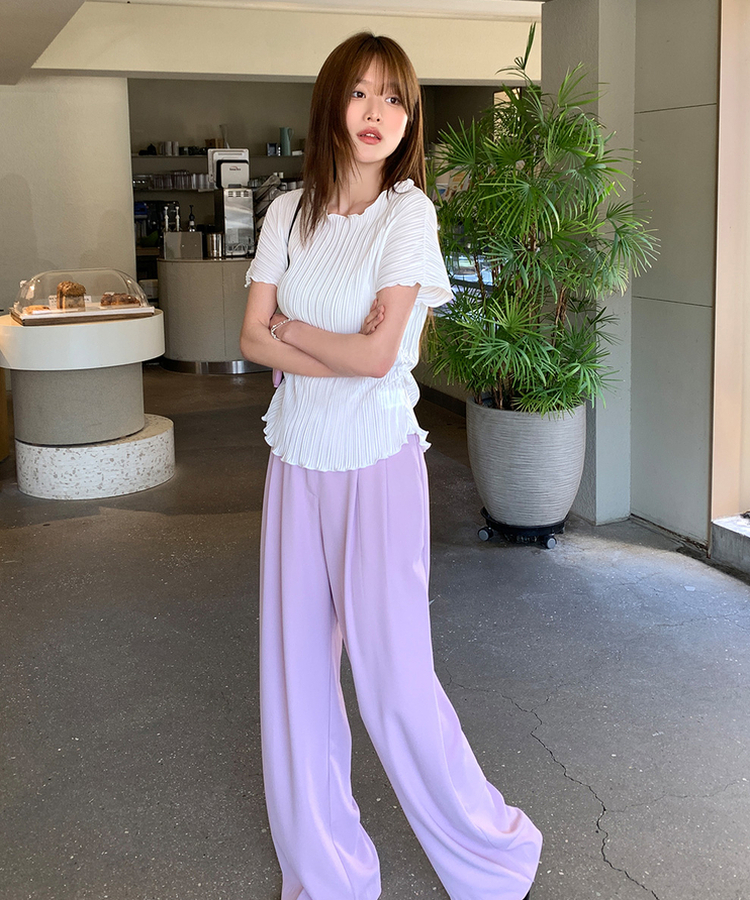 プリーツシャーリング半袖Tシャツ IVORY