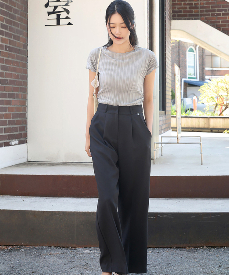 プリーツシャーリング半袖Tシャツ GREY