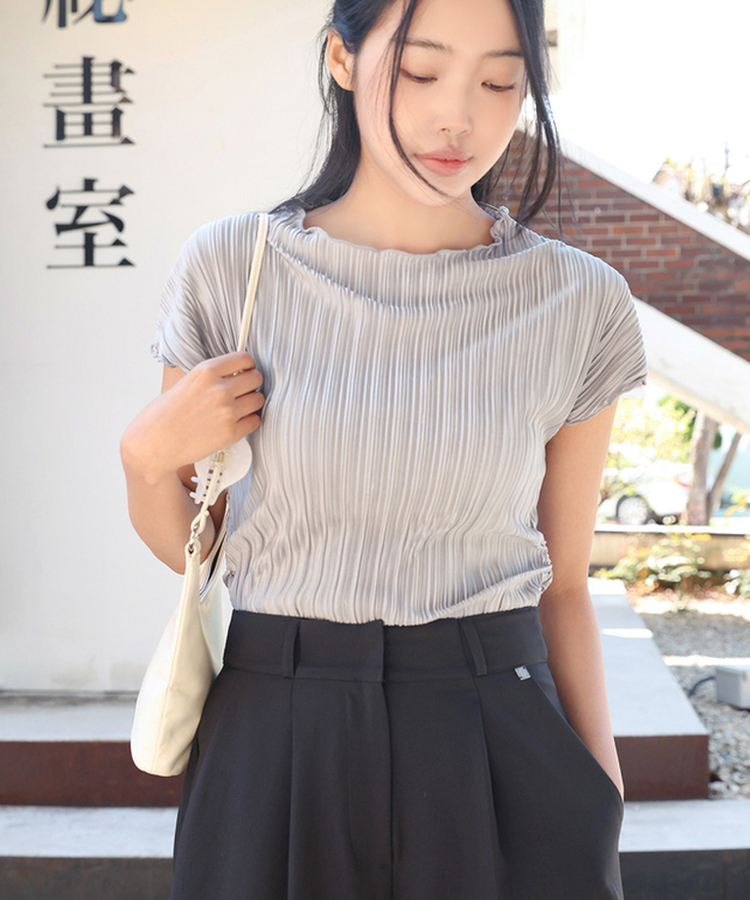 プリーツシャーリング半袖Tシャツ GREY