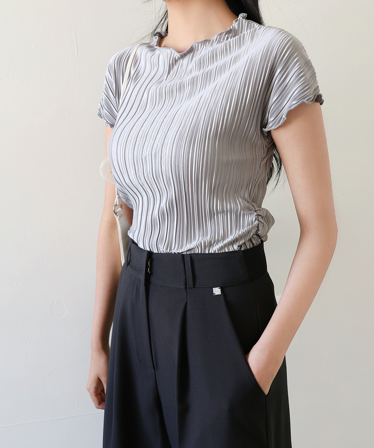 プリーツシャーリング半袖Tシャツ GREY