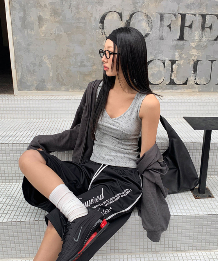 レタリングナイロントラックラインパンツ BLACK