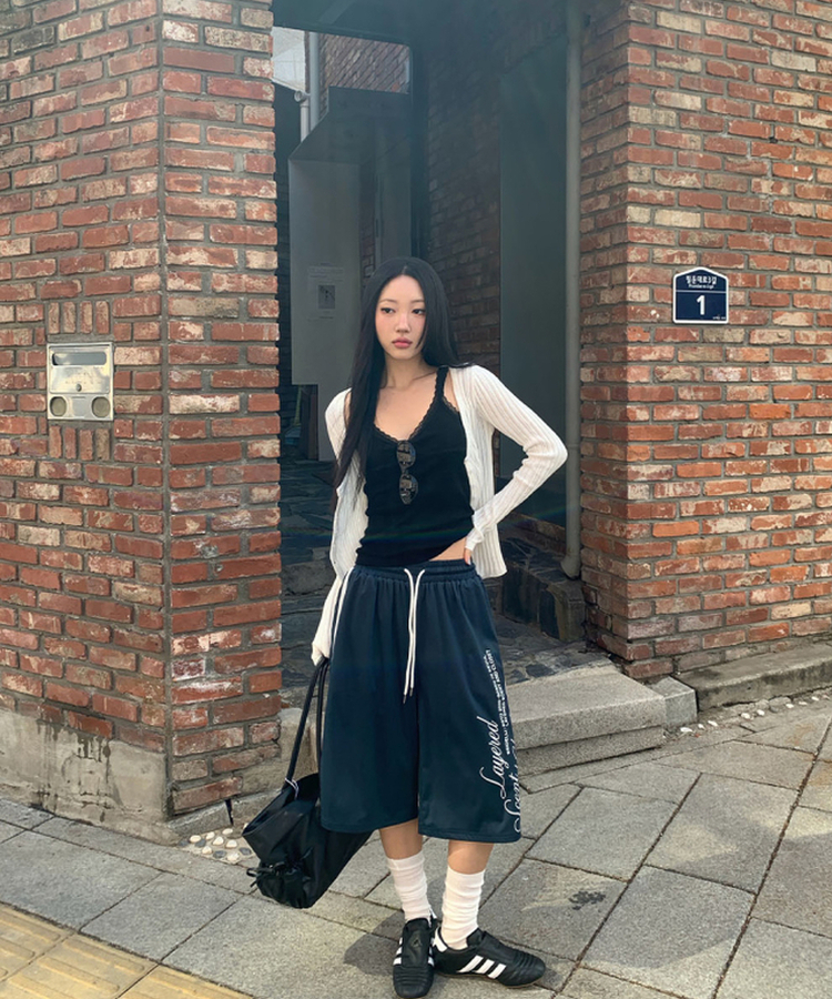 レタリングナイロントラックラインパンツ NAVY