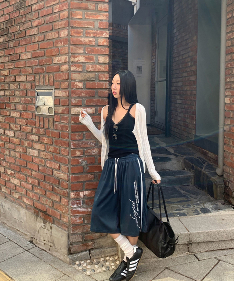 レタリングナイロントラックラインパンツ NAVY