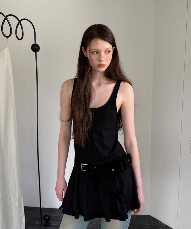 レイヤードキャミソールワンピース BLACK