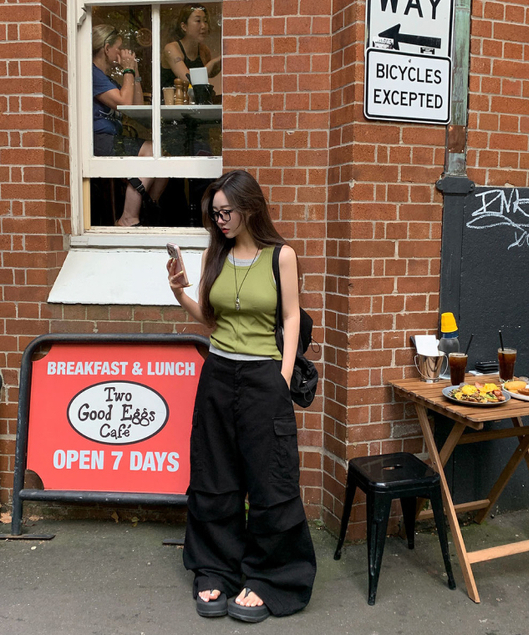 スリットリブキャミソール(5color) OLIVE