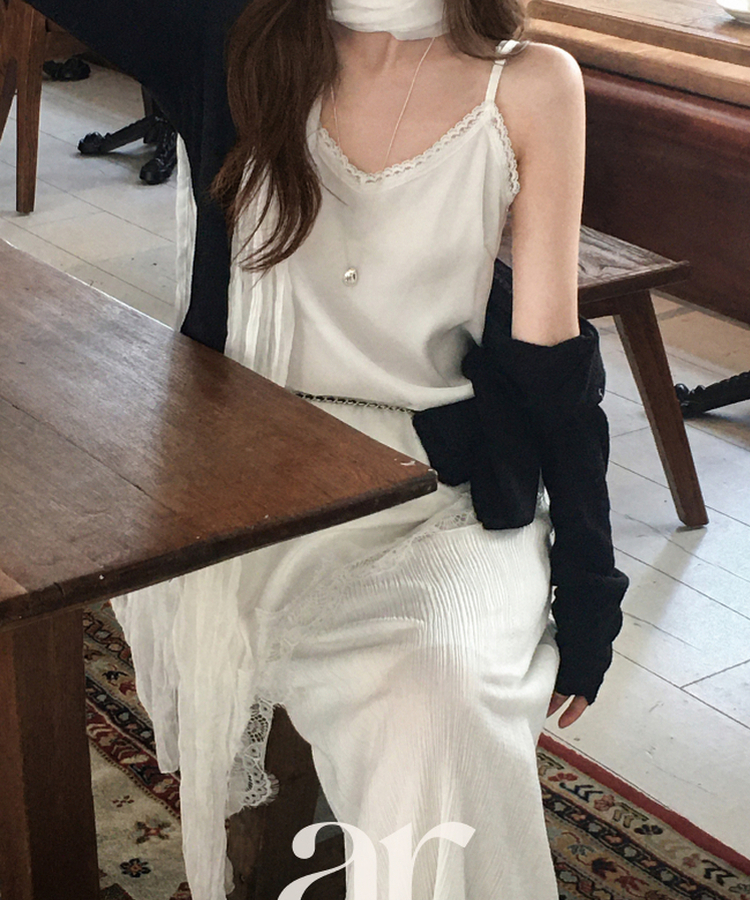 （オールゴムウエスト／軽やかな揺れ感／リンクル素材♥）ラビネ リンクル オールゴム ロングスリットスカート IVORY