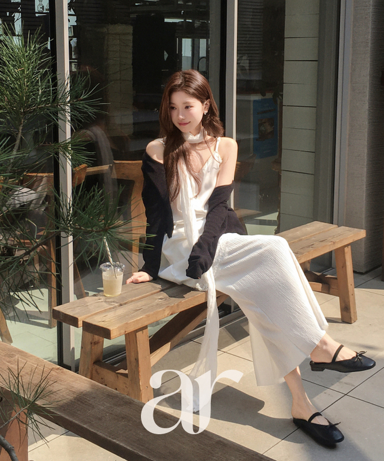 （オールゴムウエスト／軽やかな揺れ感／リンクル素材♥）ラビネ リンクル オールゴム ロングスリットスカート IVORY